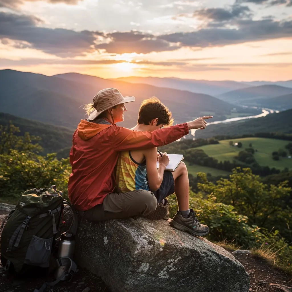 Солнечный день на тропе с туристами, наслаждающимися природой.