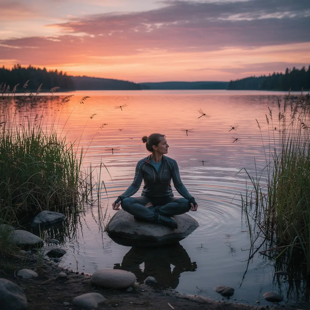 Панорамный вид на долину, залитую солнечным светом, с горными вершинами на фоне.
